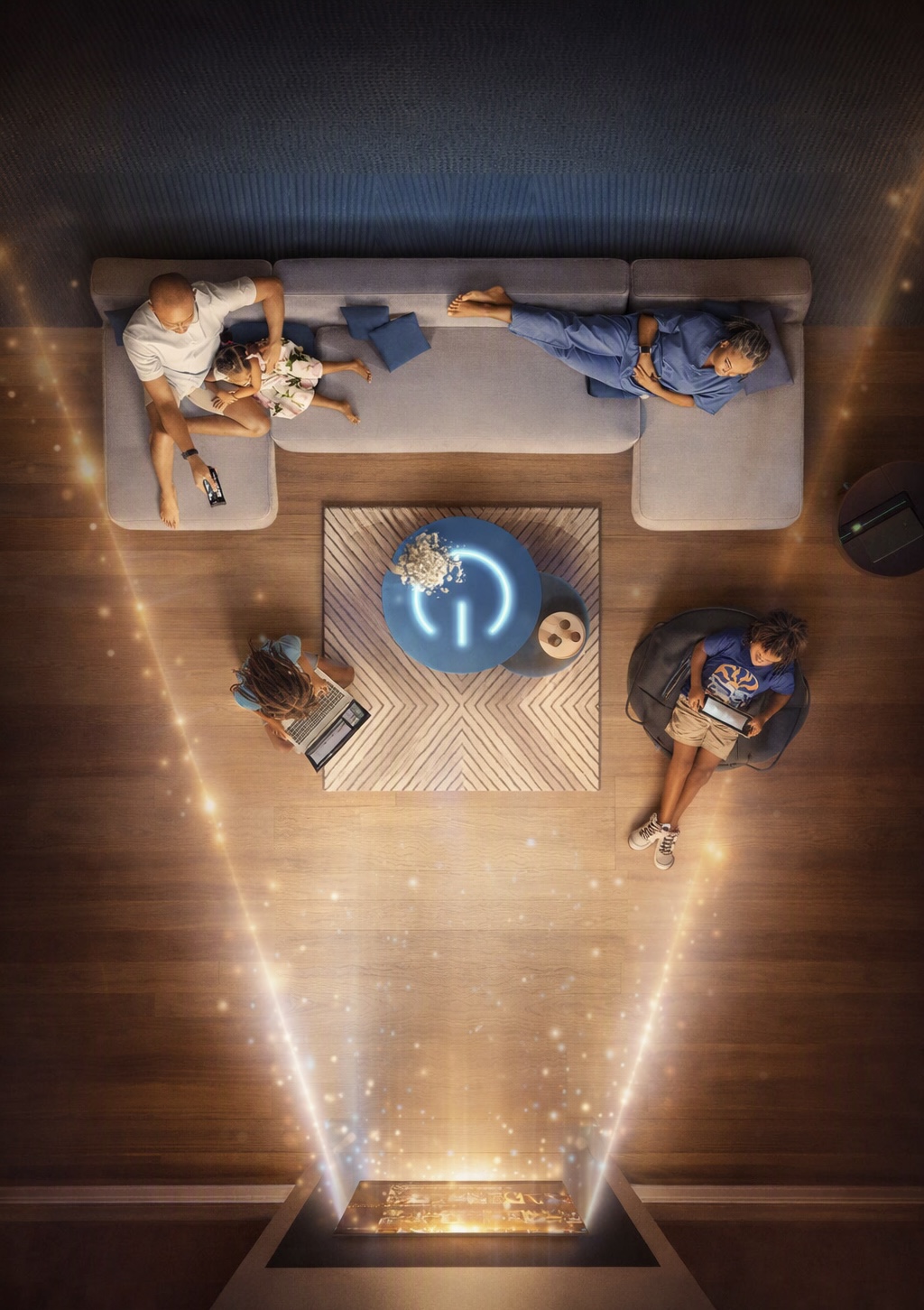 Familia disfrutando de fibra óptica